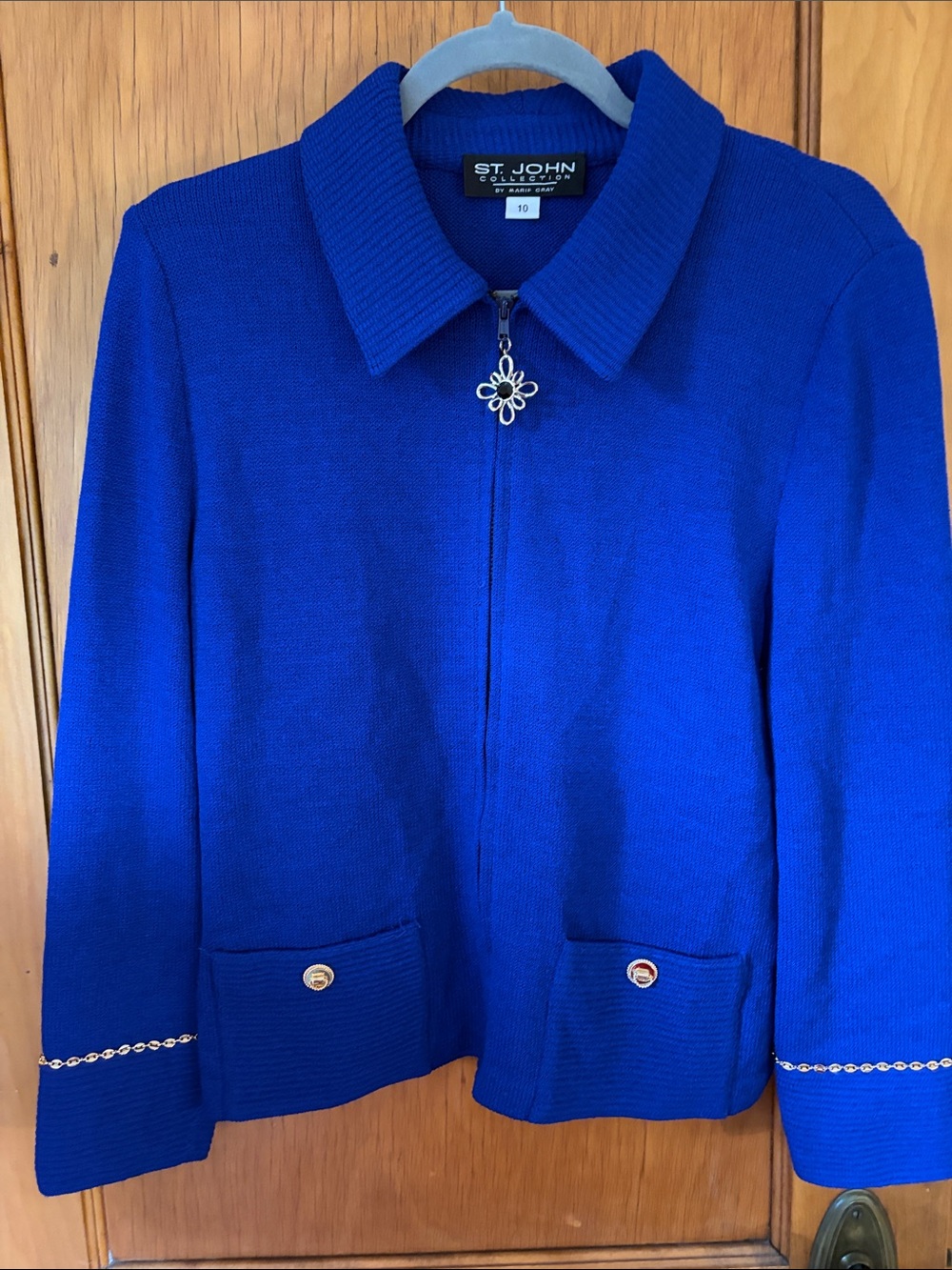 St. John Collection Cobalt Blue Zip-Front Knit Jacket